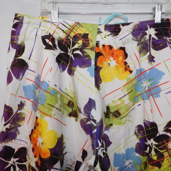 Body Glove Mens 38 White Purple Yellow Floral Hibiscus Board Shorts unlined - Picture 9 of 10